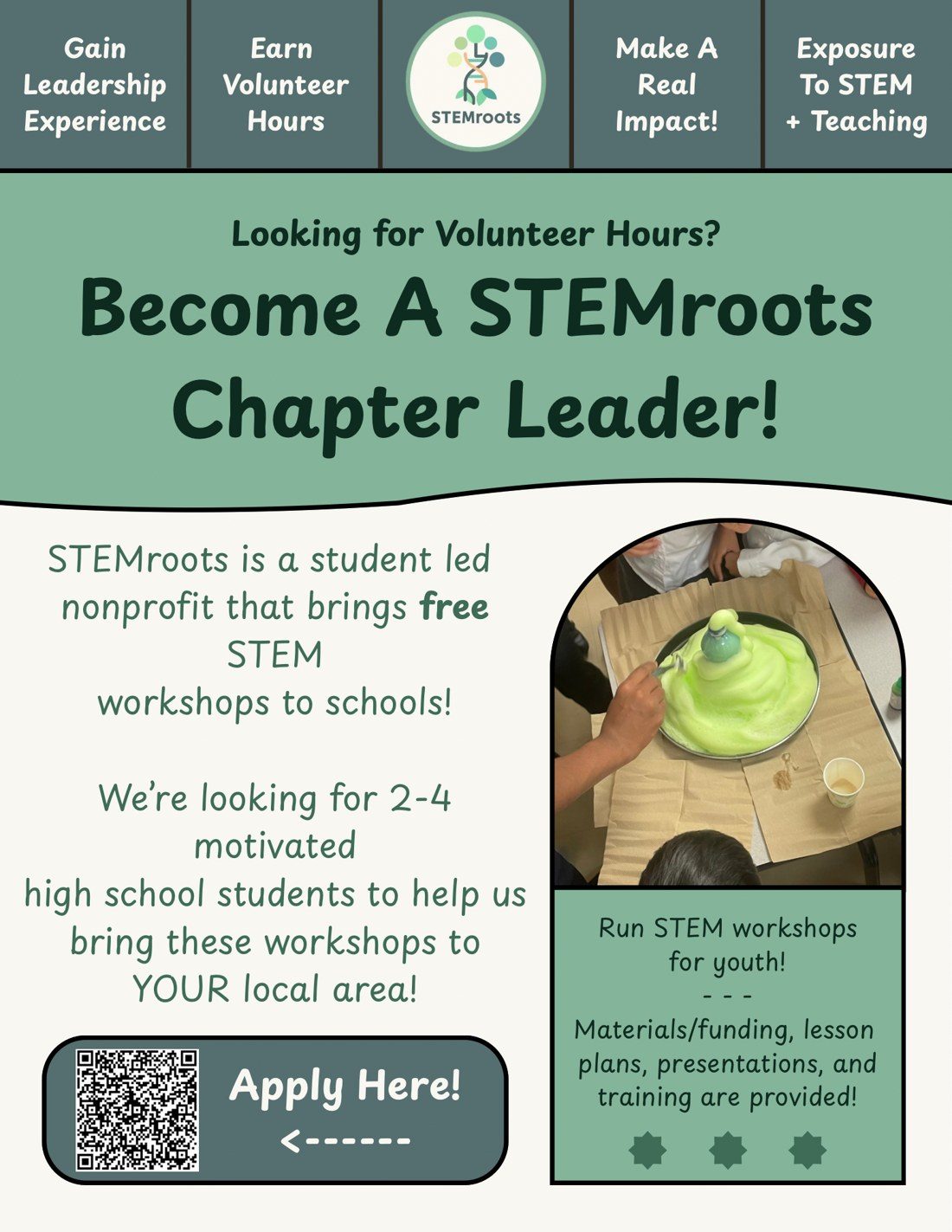 STEMroots chapter leader recruitment flyer